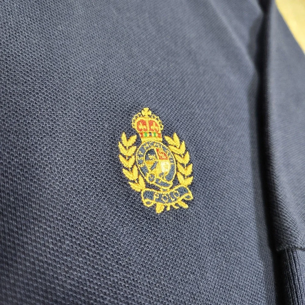 Vintage Polo Ralph Lauren Shirt Men XL Cookie Crest‎ Mesh Polo Crown Blue Cotton